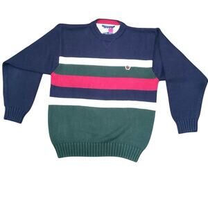 90s Vtg Tommy Hilfiger cotton heavy knit sweater sz L striped crewneck Y2K retro